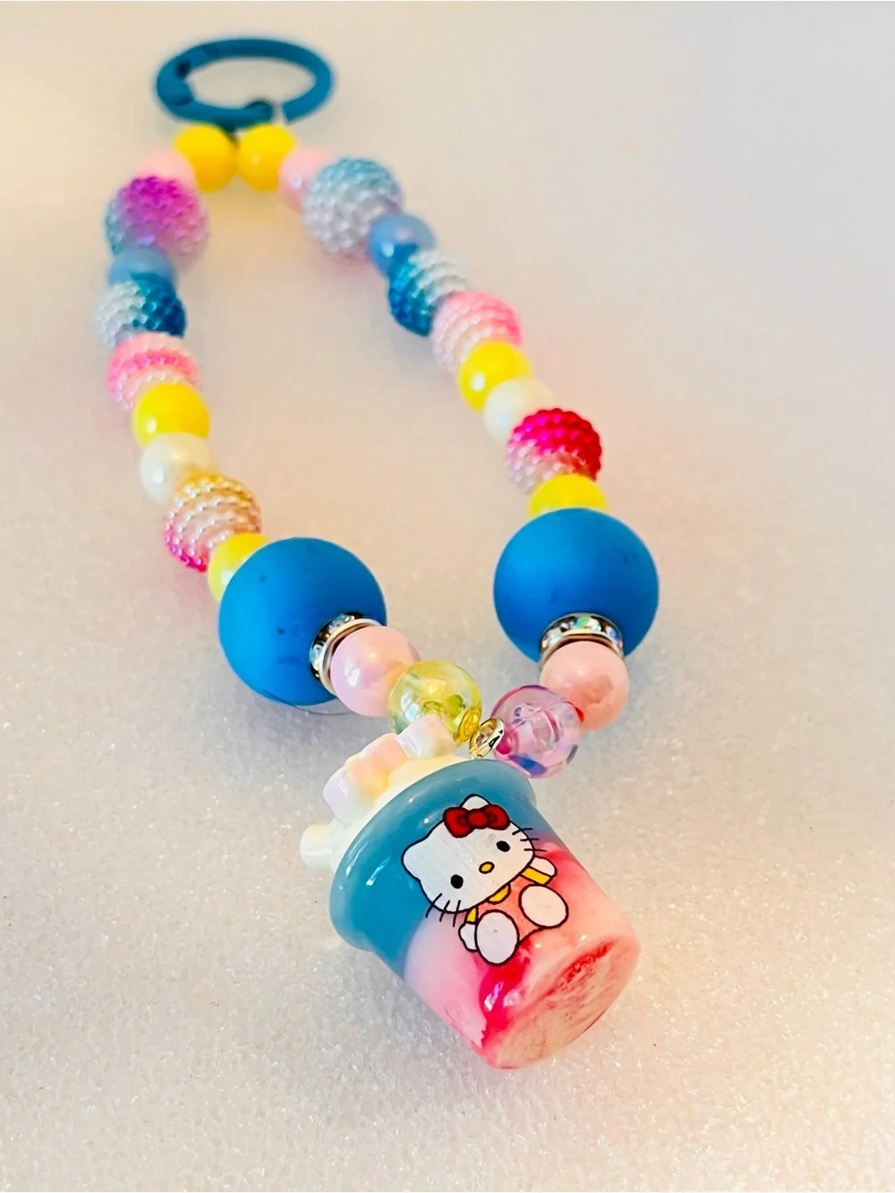 Kawaii Pastel Beaded Phone Chain Strap with Ice Cream Hello Kitty Charm